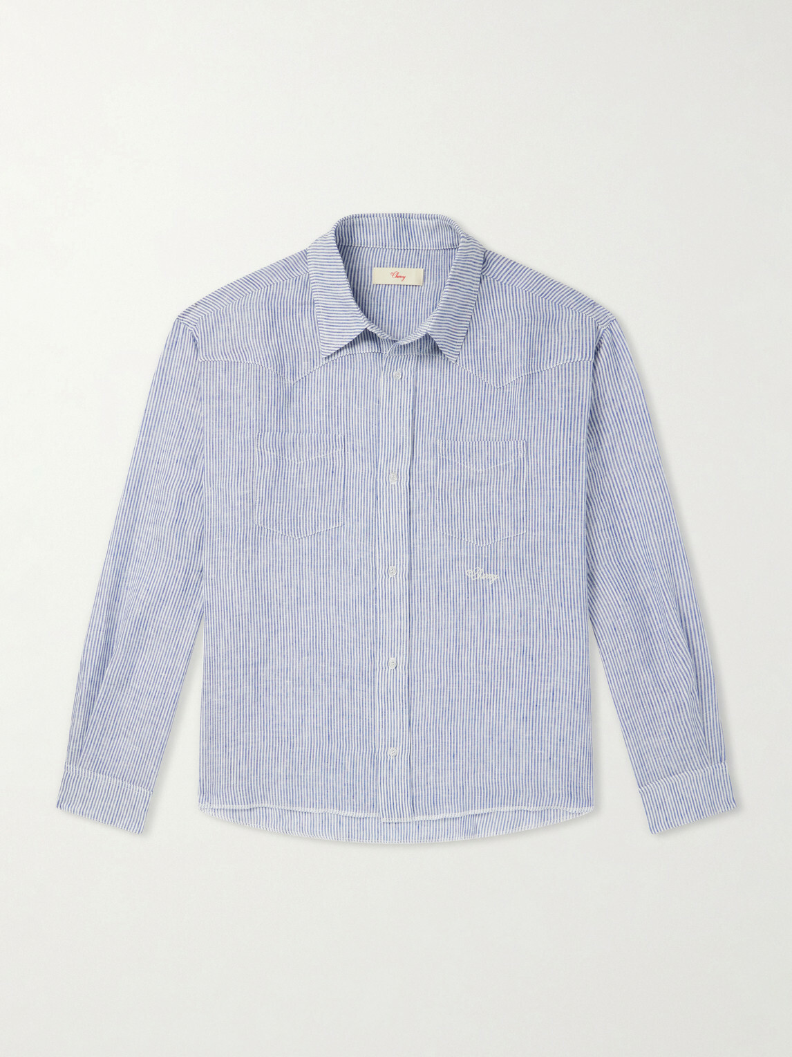 Cherry Los Angeles - Striped Linen Western Shirt - Blue