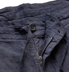 120% - Slim-Fit Linen Drawstring Trousers - Blue