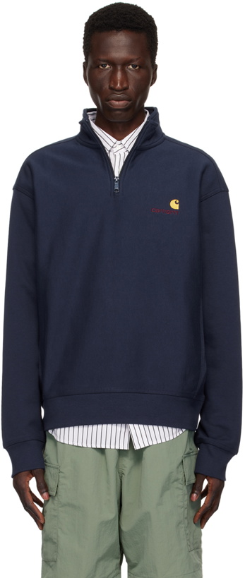 Photo: Carhartt Work In Progress Navy American Script Sweatshirt