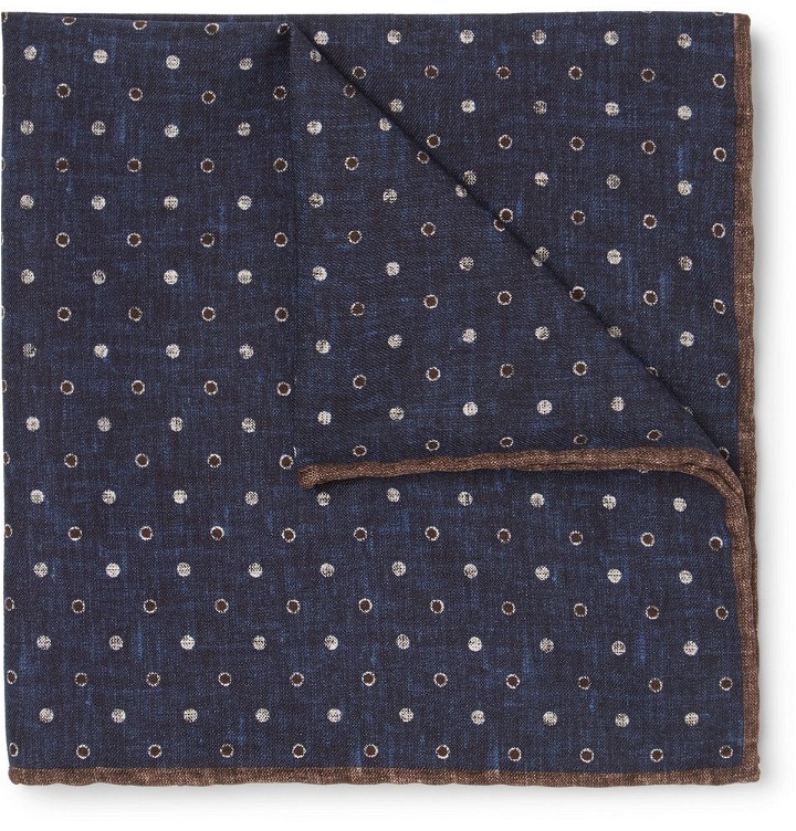 Photo: Brunello Cucinelli - Reversible Printed Silk and Cotton-Blend Pocket Square - Men - Navy