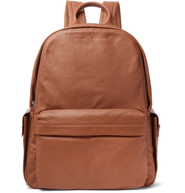 Photo: Brunello Cucinelli - Full-Grain Leather and Suede Backpack - Brown