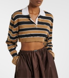 Prada Striped cropped silk polo shirt