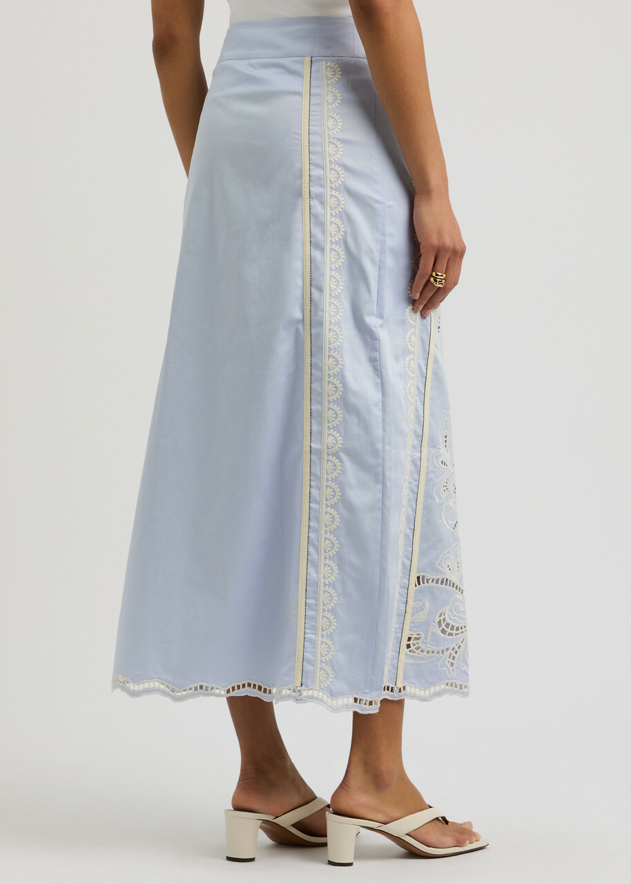 Lug Von Siga Rosalie Broderie Anglaise Cotton Poplin Midi Skirt Blue