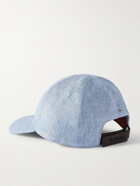 Loro Piana - Leather-Trimmed Linen-Chambray Baseball Cap - Blue