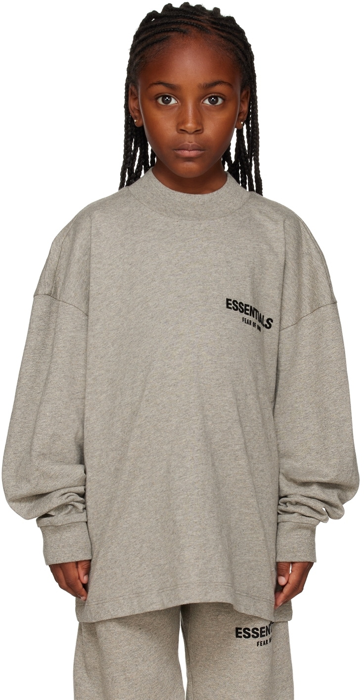 Essentials Kids Gray Flocked Long Sleeve T-Shirt Essentials