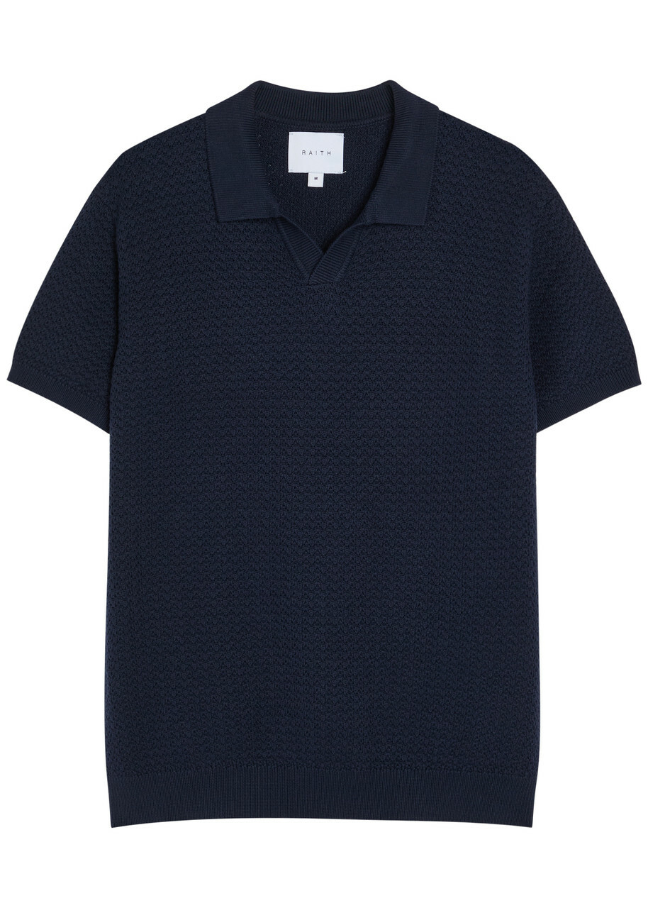 Raith Rapha Textured-knit Polo Shirt Navy