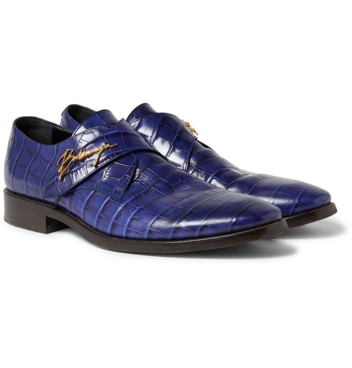 Photo: Balenciaga - Croc-Effect Leather Shoes - Men - Blue