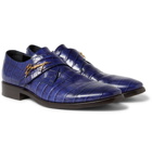Balenciaga - Croc-Effect Leather Shoes - Men - Blue
