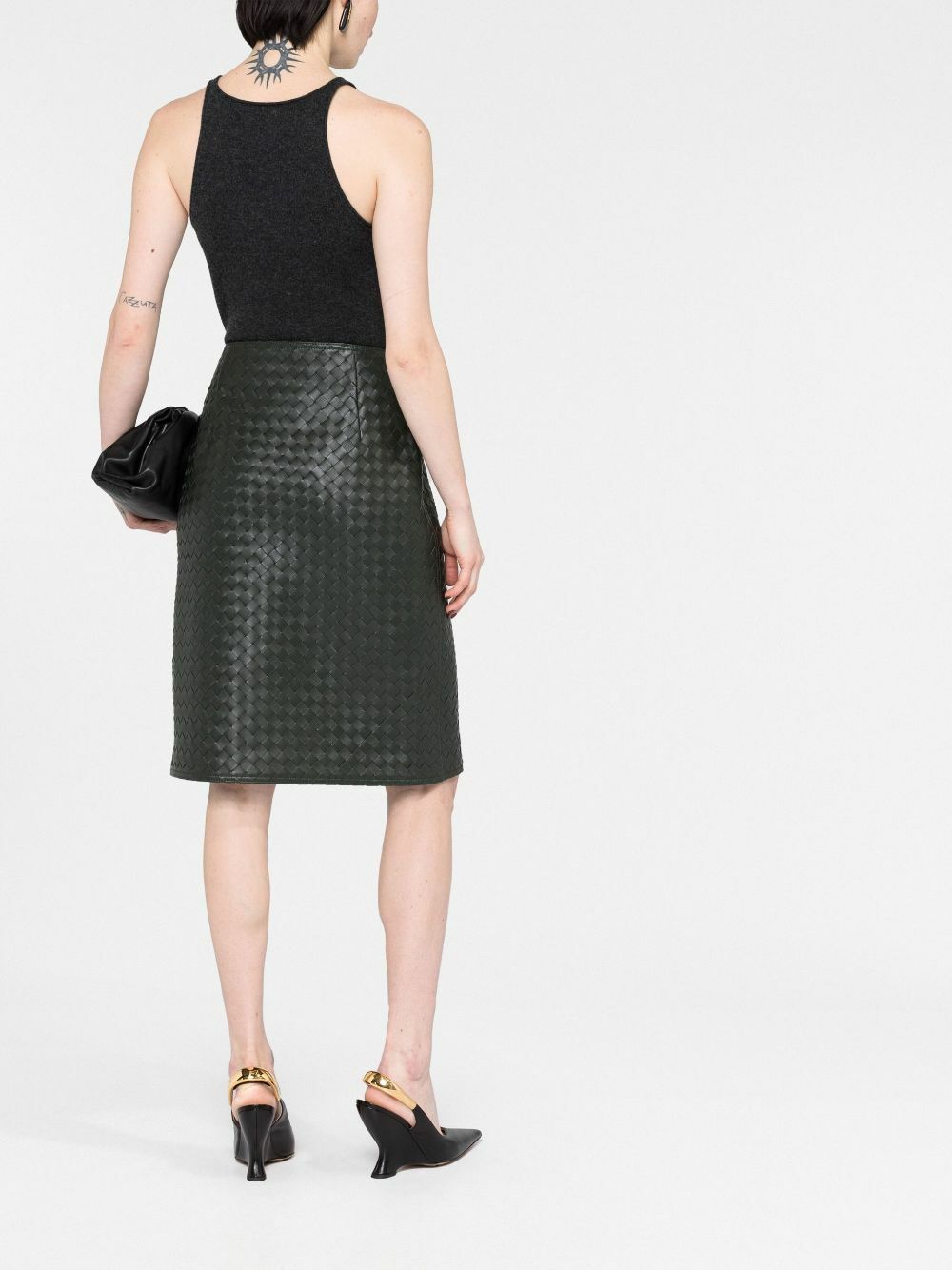 Bottega Veneta Green Intrecciato Wrap Leather Skirt Bottega