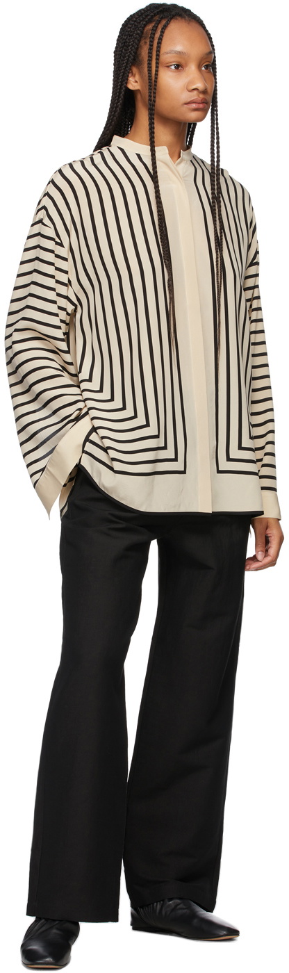 Totême Stripe Scarf Print Silk Blouse In Beige Multi