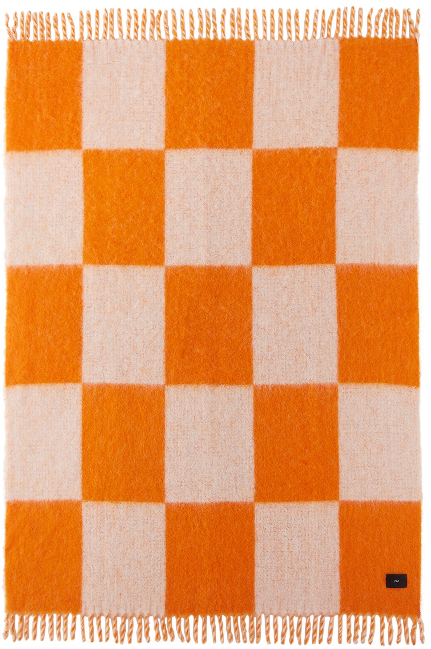 Viso Project Orange & White Check Mohair V149A Blanket