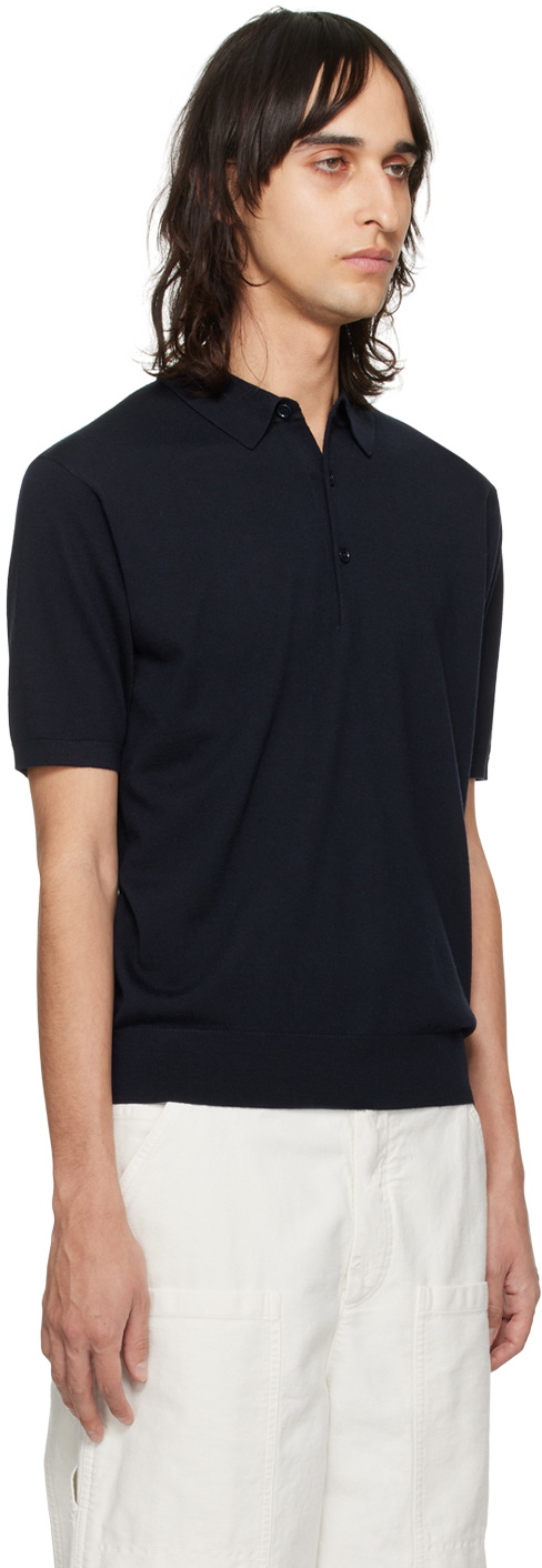 Dries Van Noten Navy Spread Collar Polo Dries Van Noten