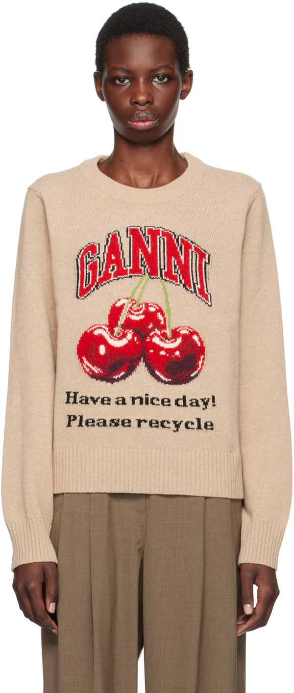 GANNI Beige Cherry Sweater GANNI