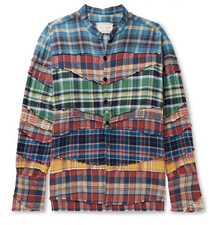 Photo: Greg Lauren - Grandad-Collar Patchwork Checked Cotton-Flannel Shirt - Multi