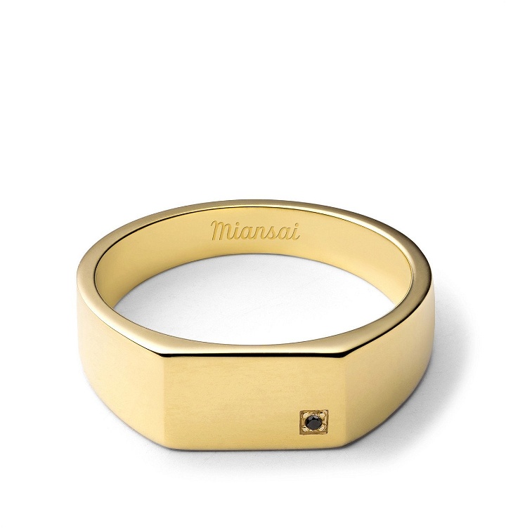 Photo: Miansai - Geo 14-Karat Gold Black Diamond Signet Ring - Gold