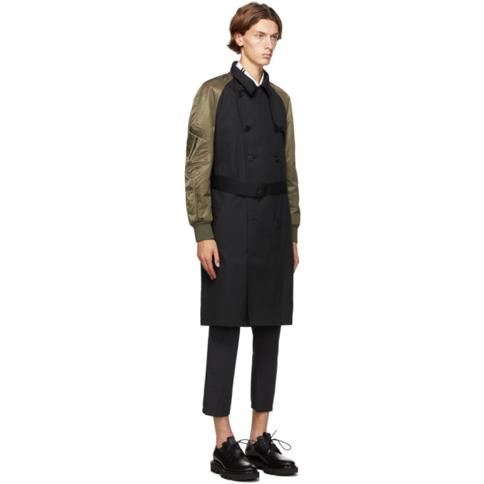 Neil Barrett Black and Khaki Bomber Sleeve Trench Coat Neil Barrett