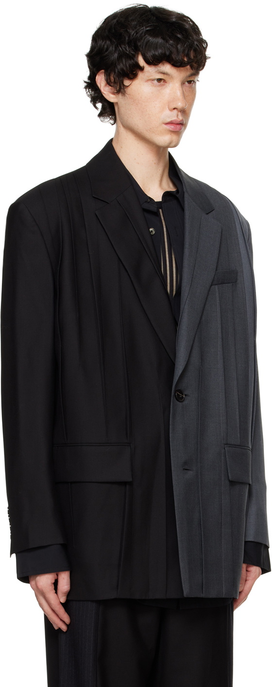 Feng Chen Wang Black & Gray Pleated Blazer