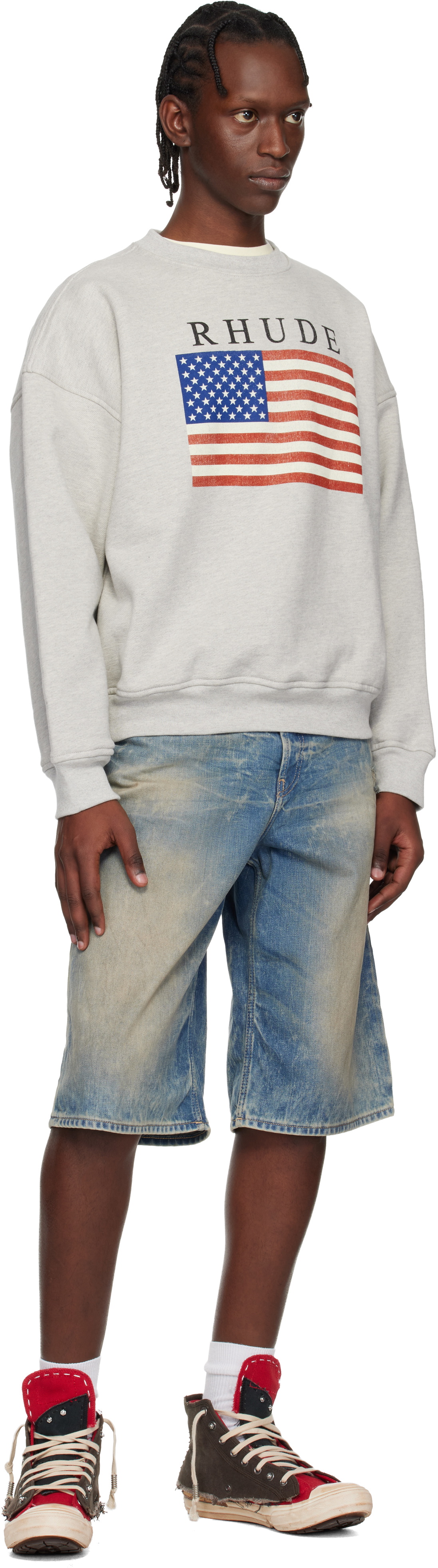 Rhude Gray USA Flag Sweatshirt