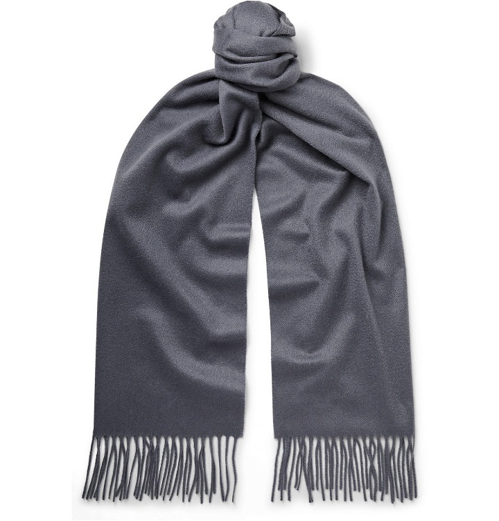 Photo: Johnstons of Elgin - Fringed Prince of Wales Checked Cashmere Scarf - Gray