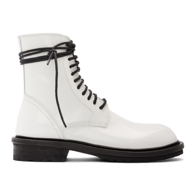 Photo: Ann Demeulemeester SSENSE Exclusive White Leather Lace-Up Boots