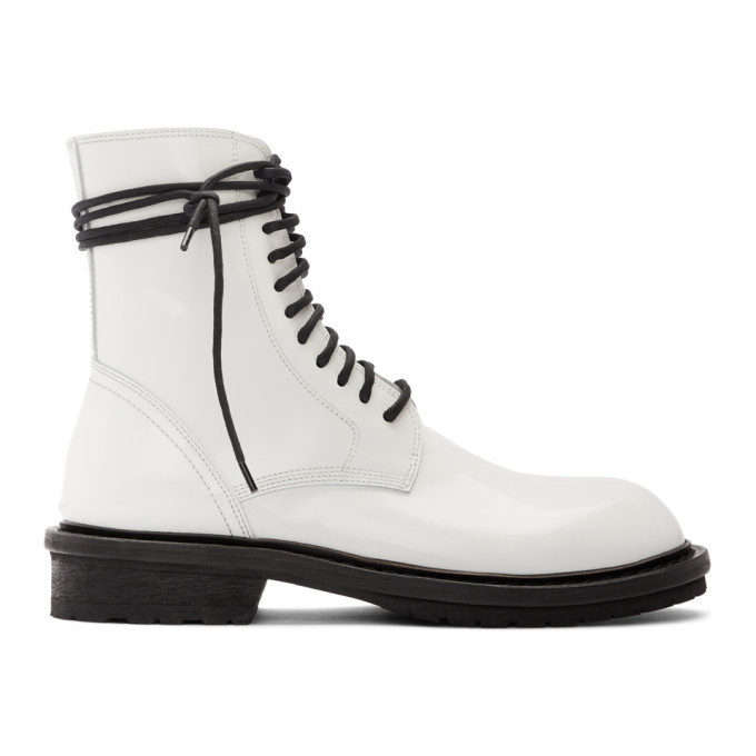 Photo: Ann Demeulemeester SSENSE Exclusive White Leather Lace-Up Boots