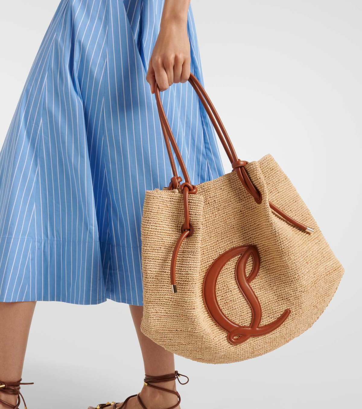 Christian Louboutin By My Side leather-trimmed raffia tote