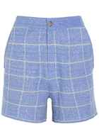 Guest In Residence Plaid Cashmere and Linen-blend Shorts Light Blue