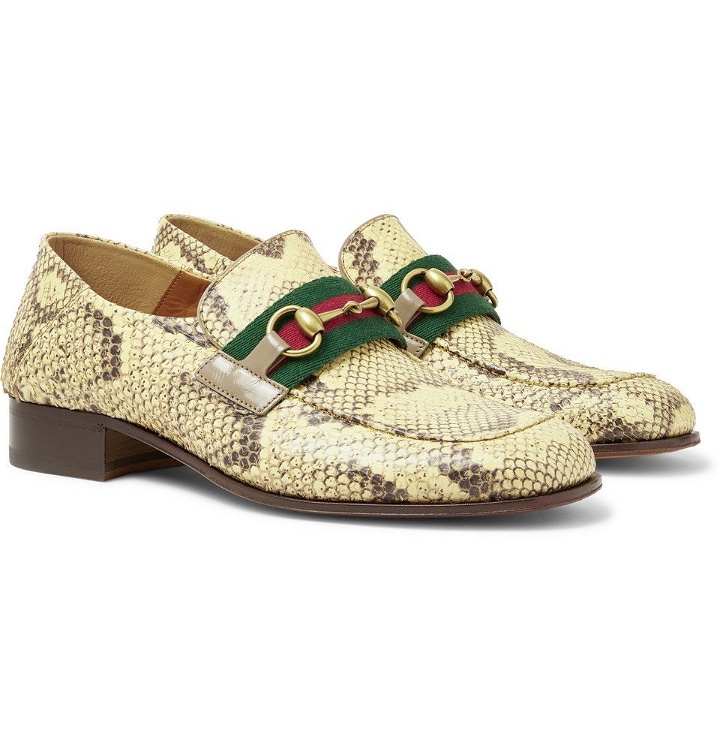 Photo: Gucci - Bonny Horsebit Webbing-Trimmed Python Loafers - Cream