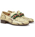 Gucci - Bonny Horsebit Webbing-Trimmed Python Loafers - Cream