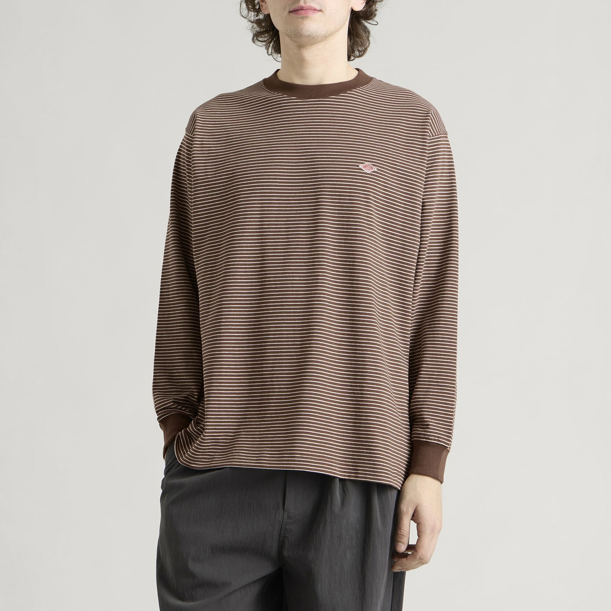Danton Men's Long Sleeve Stripe T-Shirt in Deep Brown/Ecru Stripe