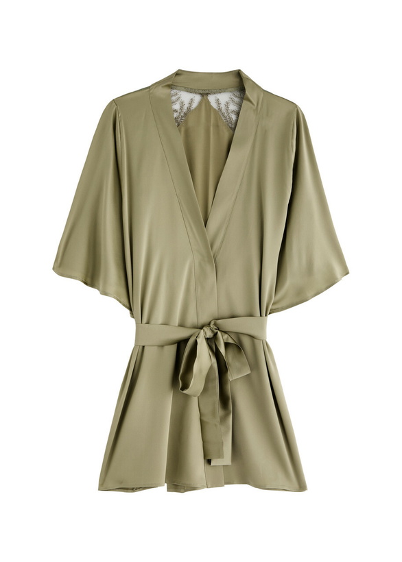 Photo: Fleur OF England Arianna Lace and Silk-blend Satin Robe Sage