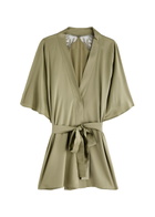 Fleur OF England Arianna Lace and Silk-blend Satin Robe Sage