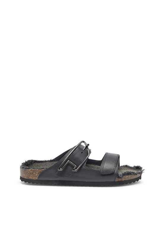 Photo: Diesel D-Woodstock - Leather slide with cork footbed - Sandals Mens in Black