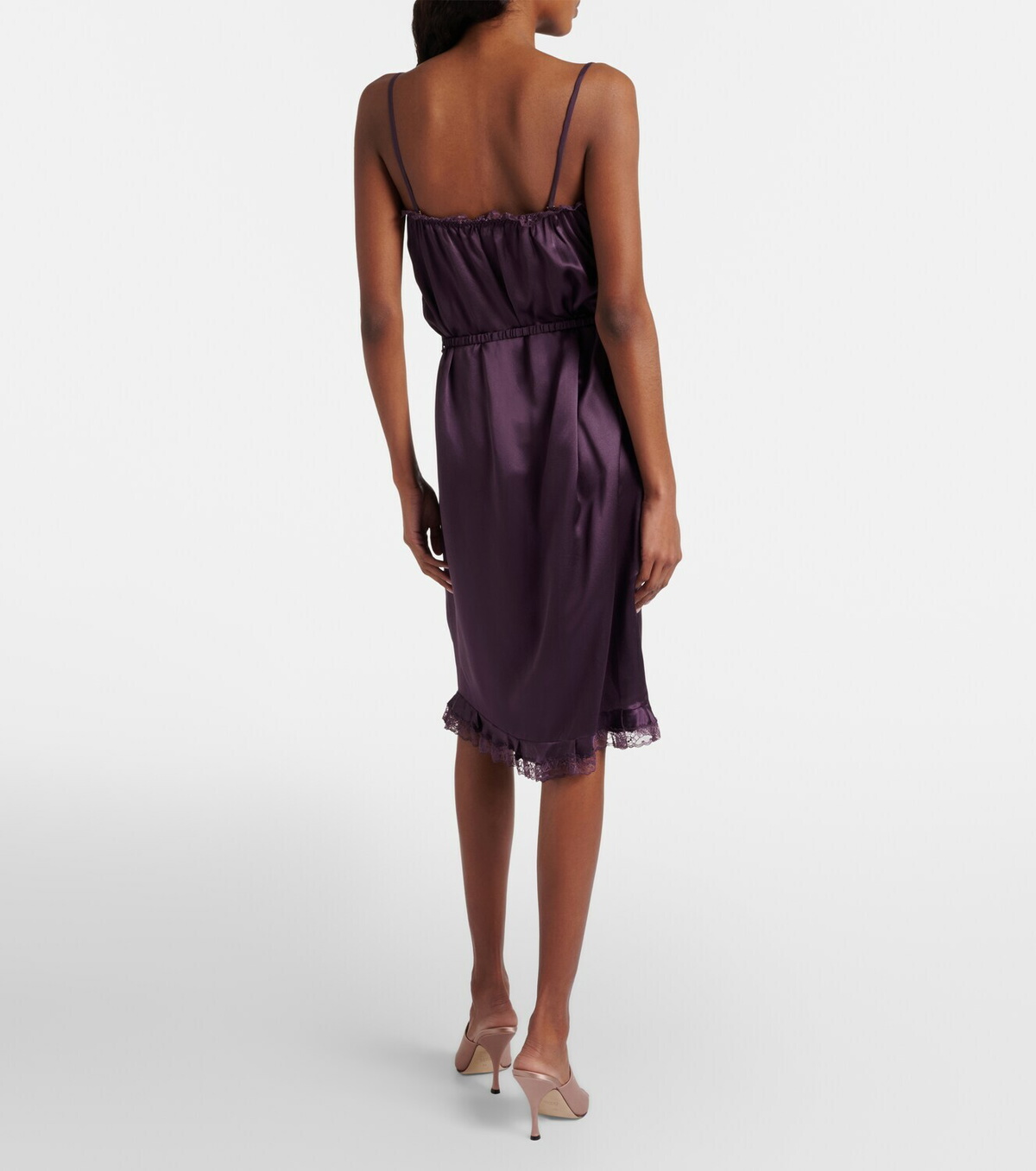 Gucci Lace-trimmed silk satin midi dress