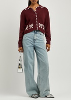 Kitri Polly Bow-intarsia Cotton-blend Cardigan Chocolate