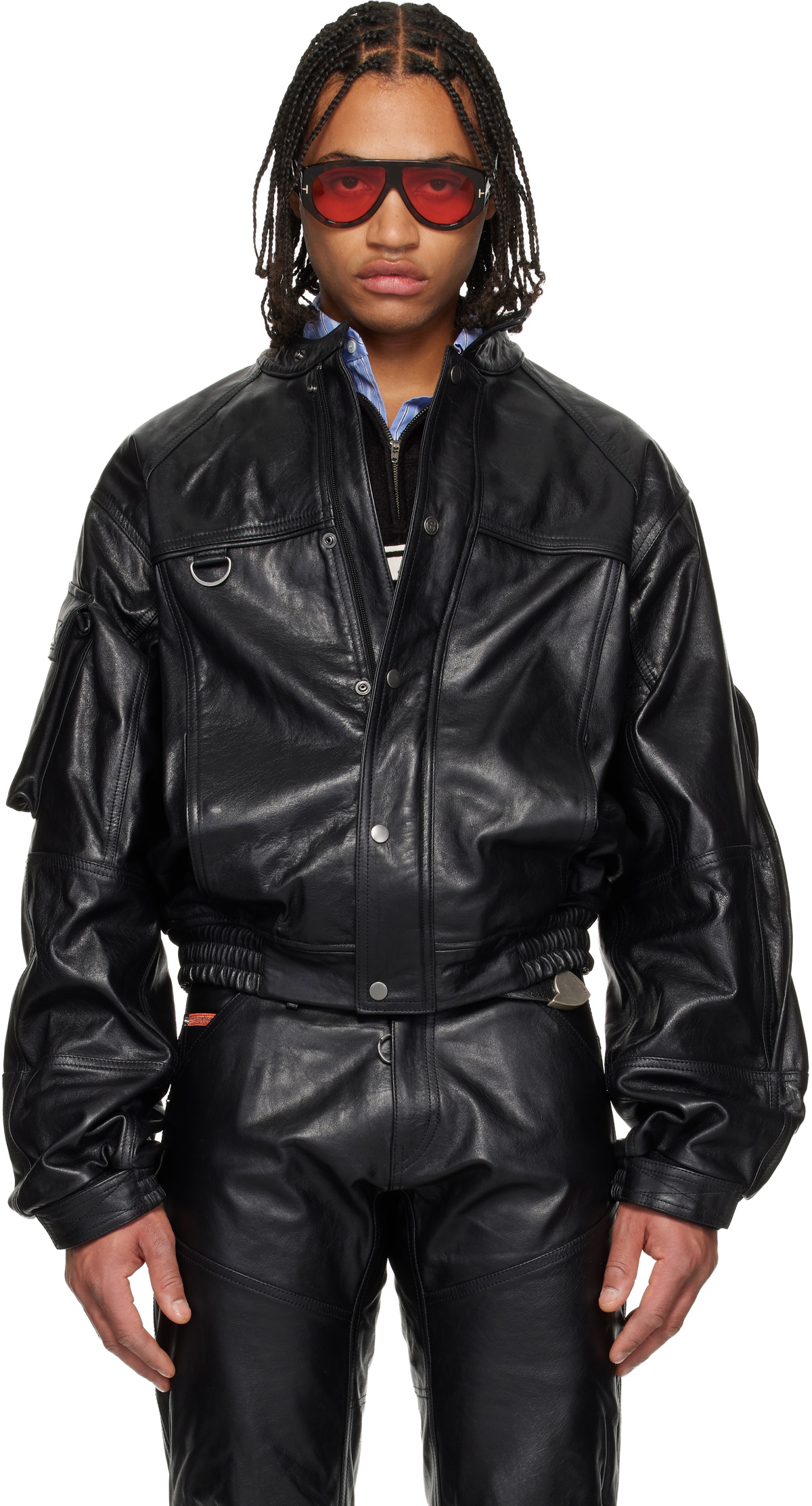 Martine Rose Black Cropped Leather Jacket Martine Rose