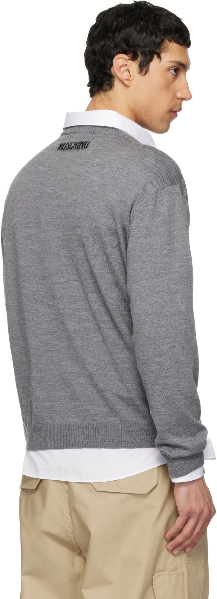 Moschino Gray Extra-Fine Merino Wool Intarsia Sweater