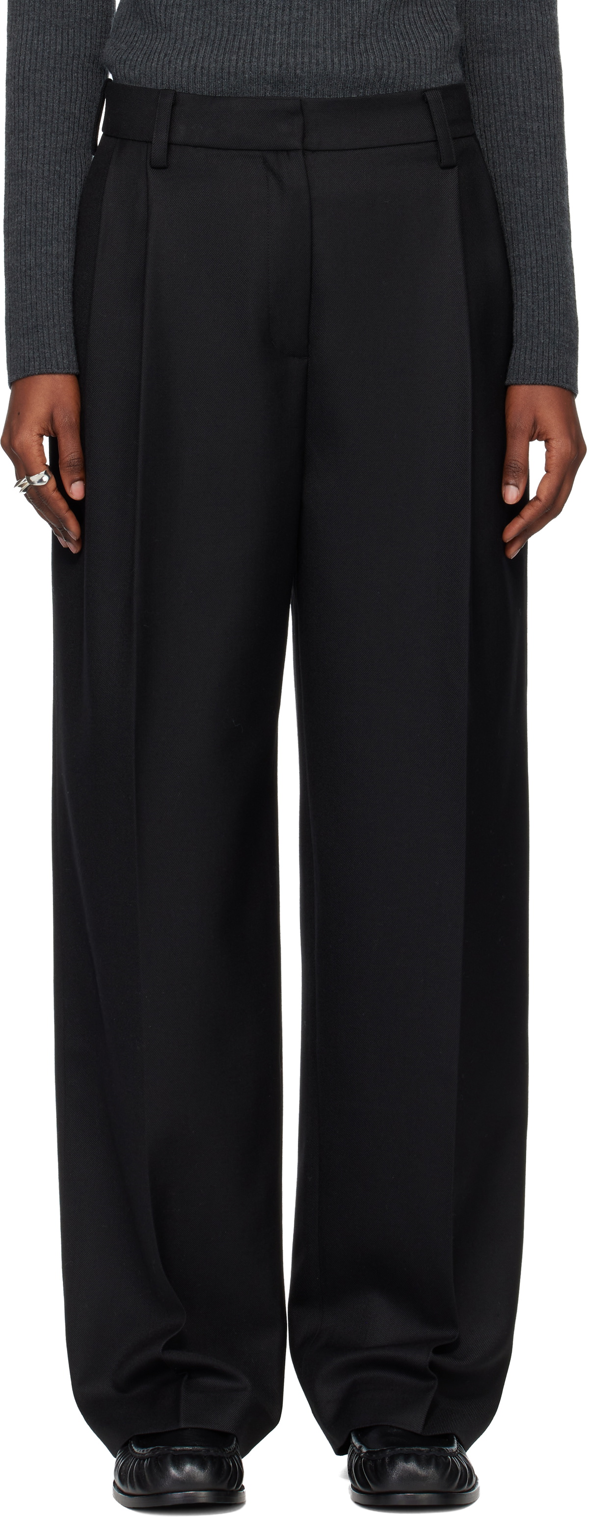 TONYWACK Black Pleated Wool Tailored Trousers