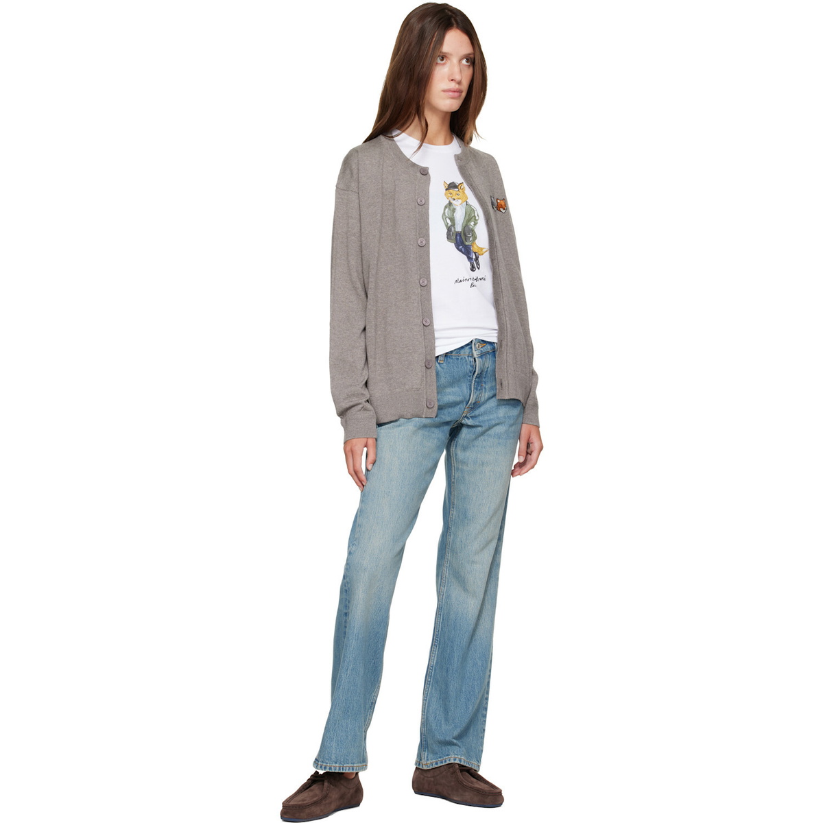 Maison Kitsuné Taupe Double Fox Head Comfort Cardigan