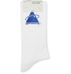 Off-White - Embroidered Logo-Intarsia Stretch Cotton-Blend Socks - White