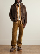 RRL - Shawl-Collar Suede-Trimmed Ribbed Wool, Cotton and Linen-Blend Cardigan - Brown