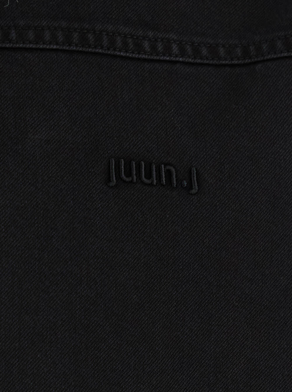 Juun.J Black Shirt With Classic Collar And Tonal Logo Lettering Embroidery On The Front In Denim Man