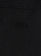 Juun.J Black Shirt With Classic Collar And Tonal Logo Lettering Embroidery On The Front In Denim Man