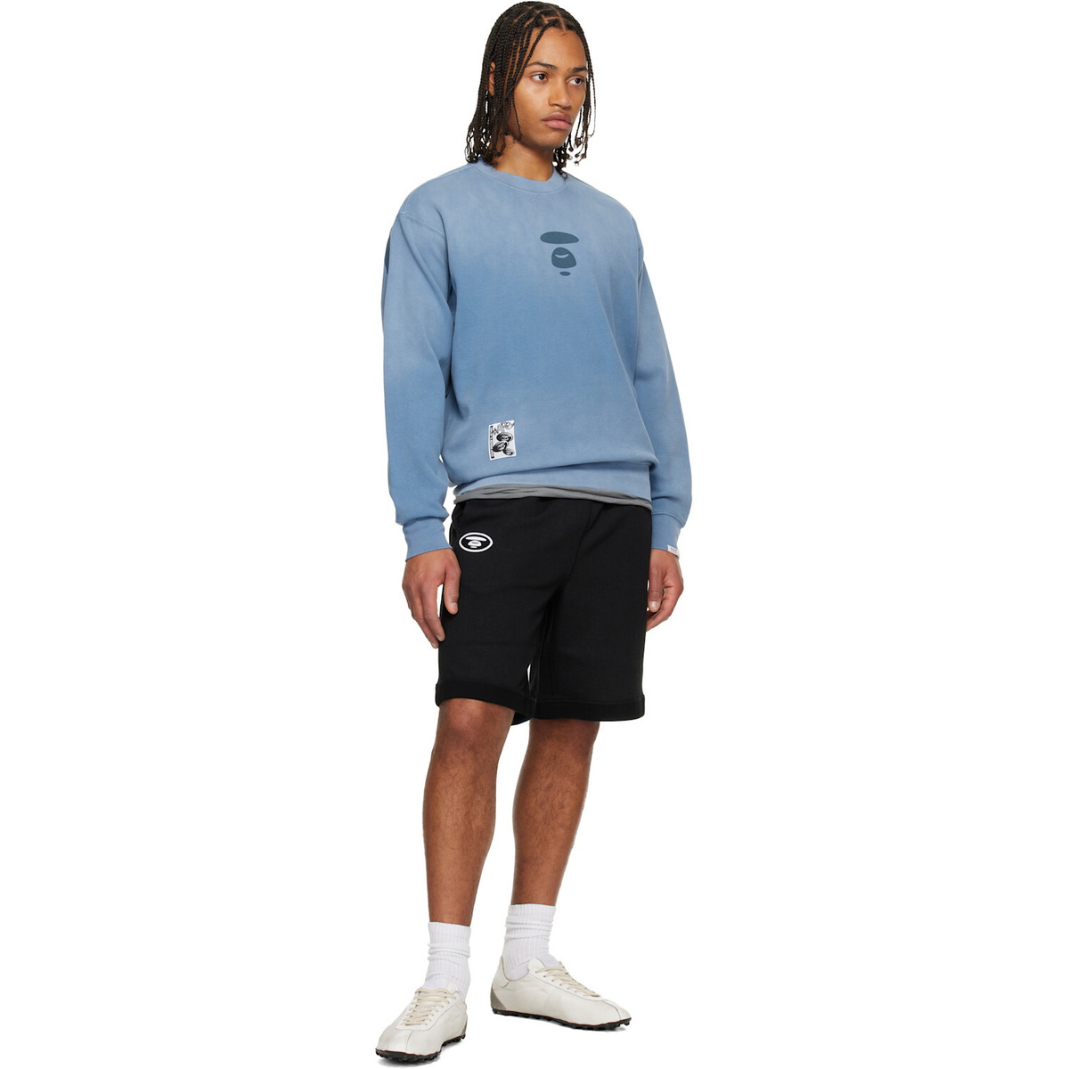 AAPE by A Bathing Ape Black Reversible Moonface Logo Sweat Shorts