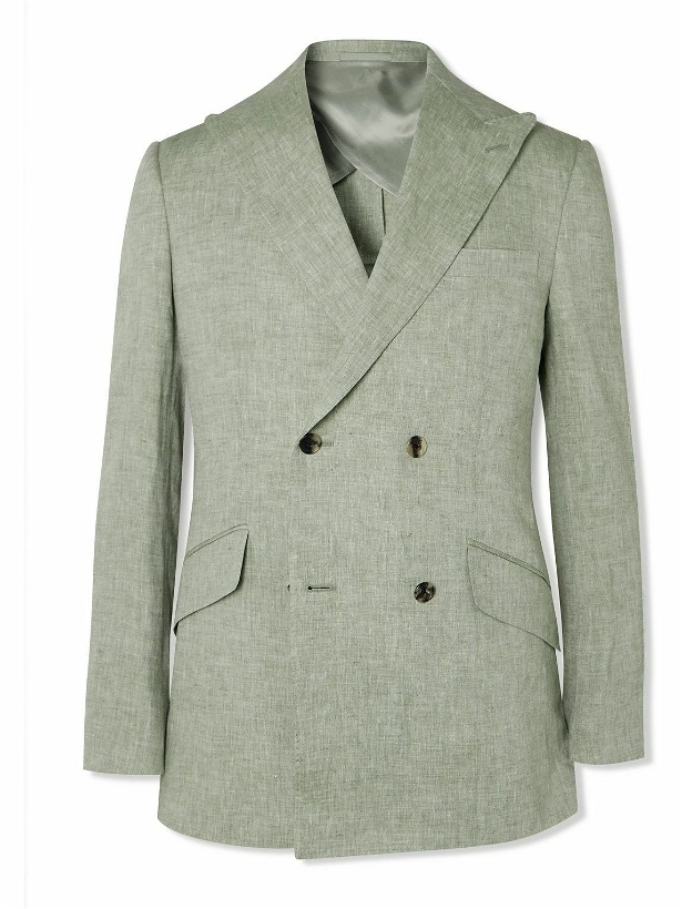 Photo: Kingsman - Double-Breasted Linen Suit Jacket - Green