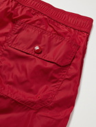 MONCLER - Mid-Length Logo-Appliquéd Striped Swim Shorts - Red - S