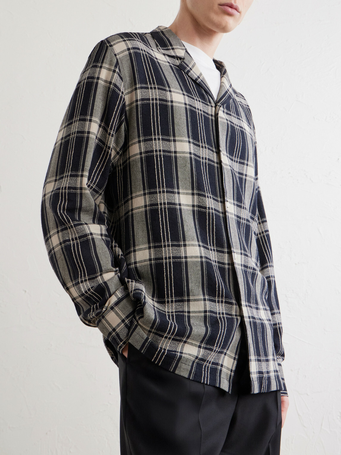 Officine Générale - Eren Camp-Collar Checked Cotton-Blend Shirt - Blue