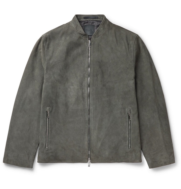 Photo: Theory - Moore Grand Suede Bomber Jacket - Gray