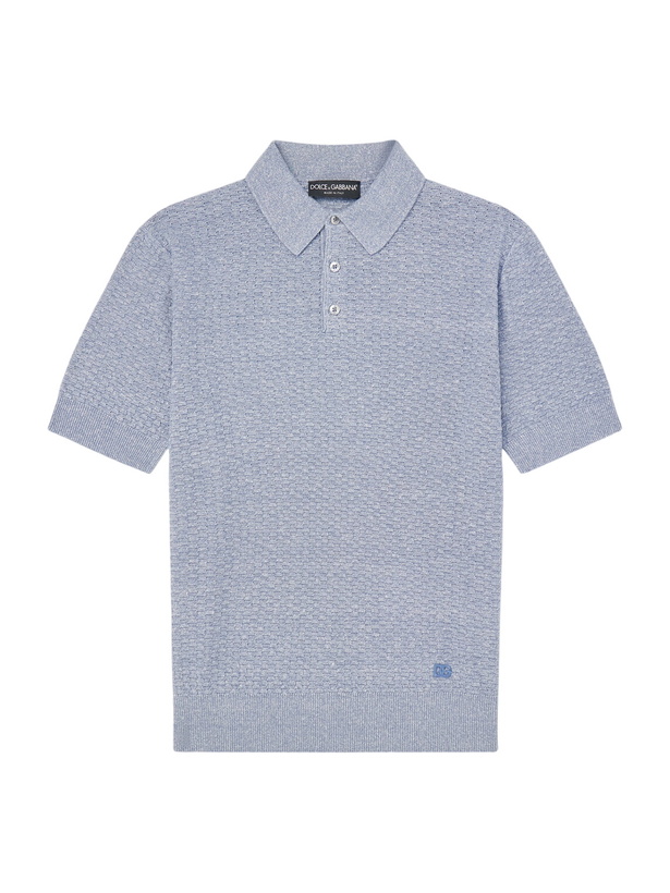 Photo: Dolce&Gabbana - Logo-Embroidered Linen-Blend Polo Shirt - Blue