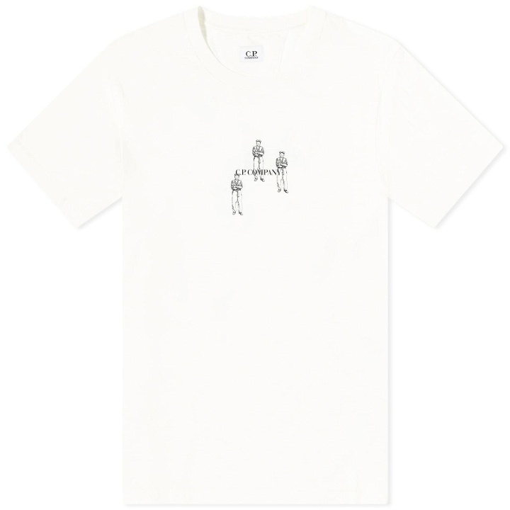 Photo: C.P. Company Men's 30/1 Jersey Relaxed Graphic T-Shirt in Gauze White